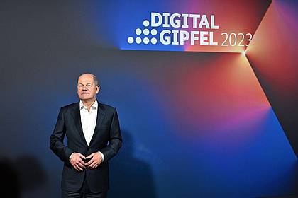 «Sie sehen mich jetzt hier nicht als einen Menschen ohne Zuversicht»: Bundeskanzler Olaf Scholz beim Digital-Gipfel in Jena.